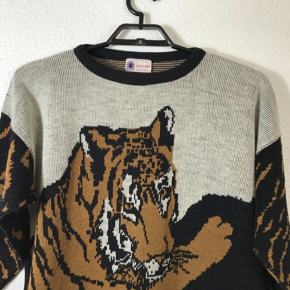 Vintage Turtle Bay Sweater Womens XL All Over Tiger Print Long Sleeve Acrylic - Picture 3 of 14
